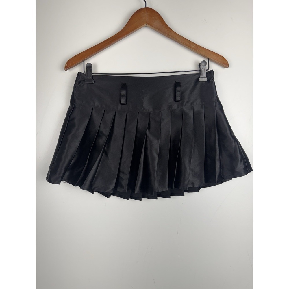 Baby Phat x Forever 21 Black Satin Pleated Schoolgirl Mini Skirt Size S Coquette